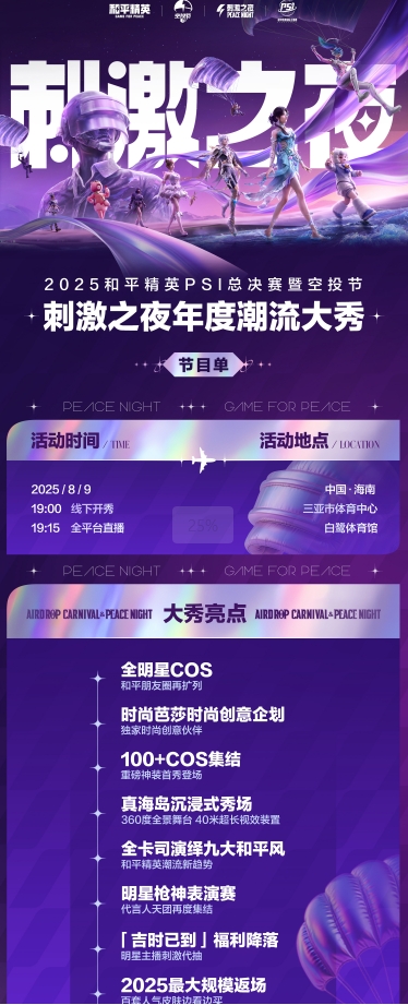 2025和平精英PSI暨刺激之夜三亚开秀,8月9日全攻略在此