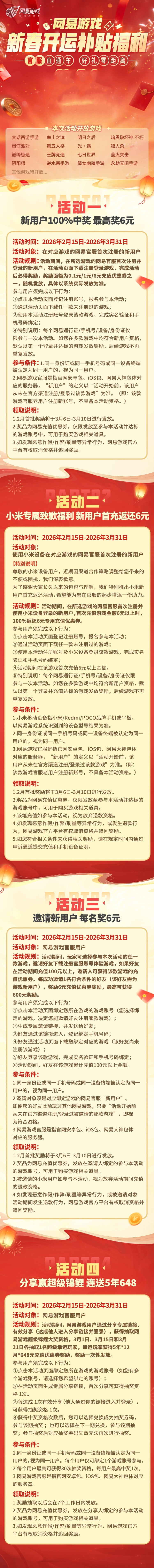 四大福利,网易游戏新春开运补贴福利活动上线