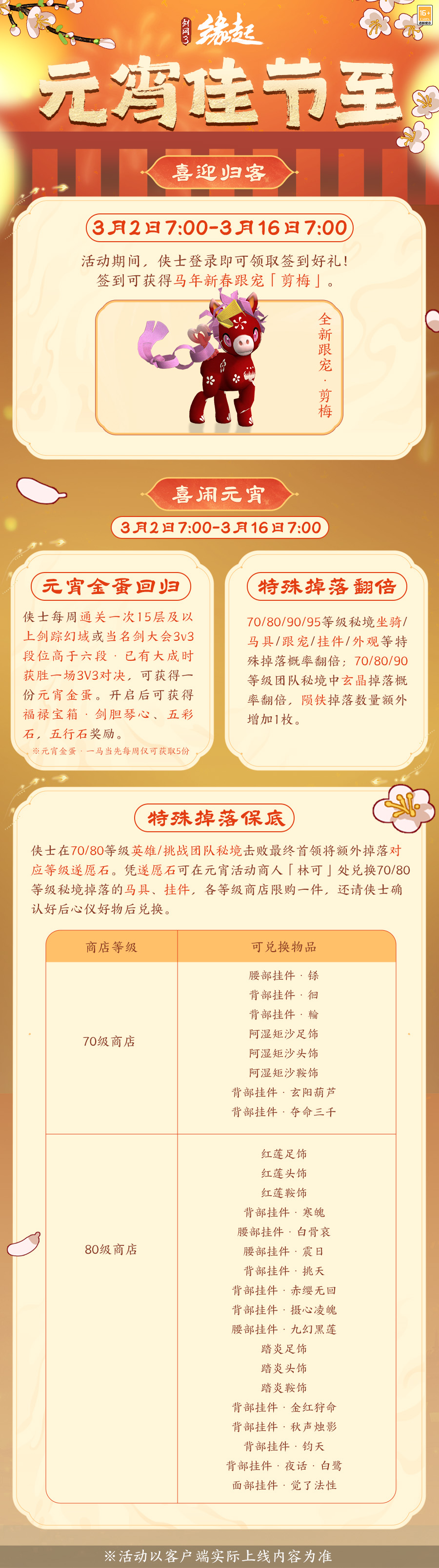 《剑网3缘起》特殊掉落翻倍活动开启,商城同步焕新