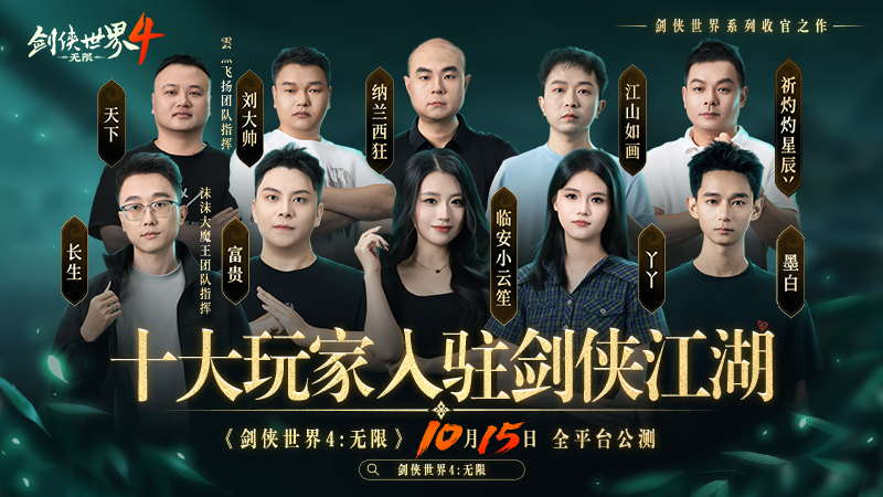 群雄聚首,十大知名玩家重聚《剑侠世界4：无限》